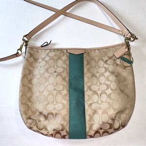 Coach Signature Stripe Convertible Hobo Canvas
